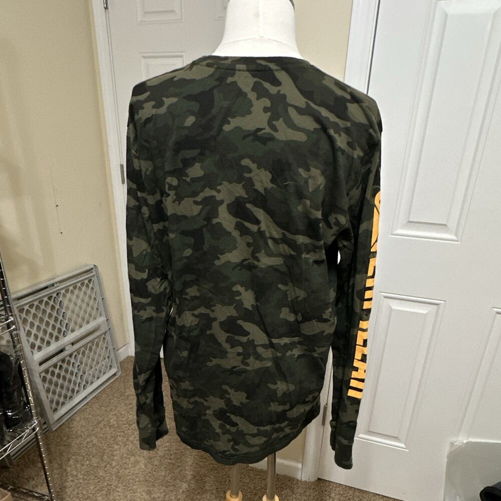 Caterpillar CAT Mens L Green Camo Logo Crew Neck Long Sleeve Cotton Jersey Tee - Picture 4 of 8